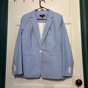 Talbots Blue and White Gingham Blazer Size 12 Cotton Blend Spring Preppy